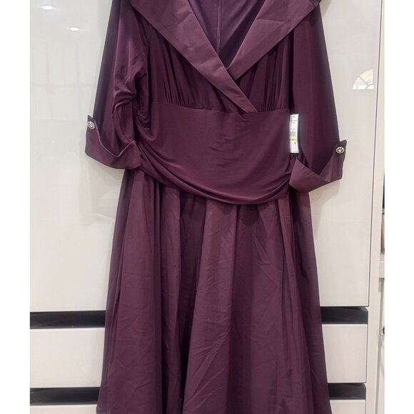 Jessica Howard Womens 18W Plum Fit & Flare Dress Shawl Collar 3/4 Sleeves Midi L - Picture 3 of 8